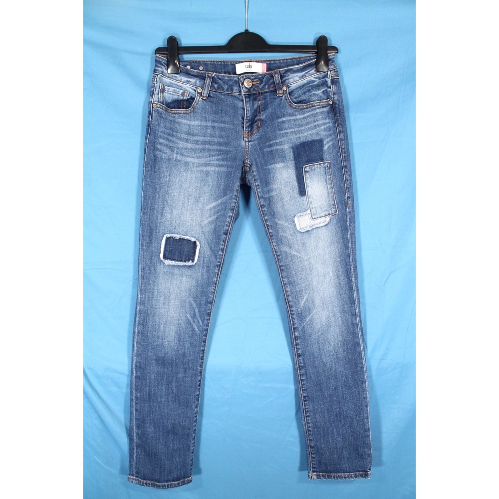 CABI #5308 Boyfriend SLIM FIT Stretch Denim DESTROYED PATCHWORK Jeans Sz 2